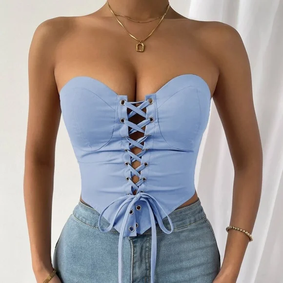 Boho Orange Lace up Bustier Corset Cropped Top - Picture 8 of 15